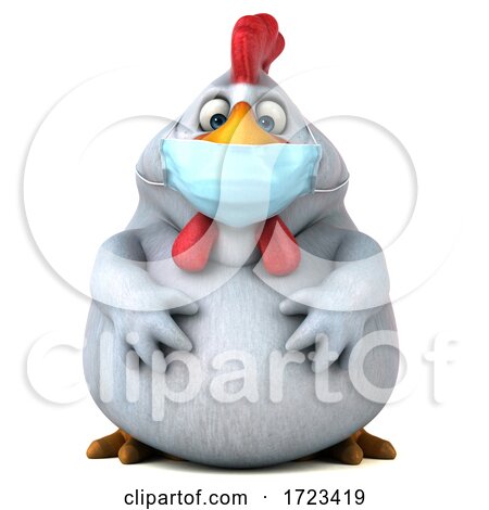 3d White Chicken Wearing a Mask, on a White Background by Julos
