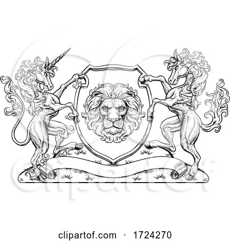 Crest Coat of Arms Horse Unicorn Lion Shield Seal by AtStockIllustration