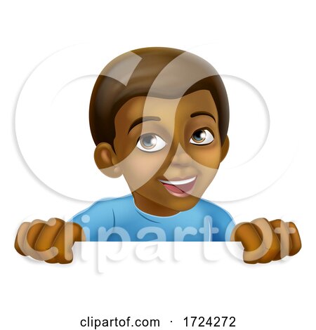 Happy Black Little Boy Cartoon Child Kid Sign by AtStockIllustration