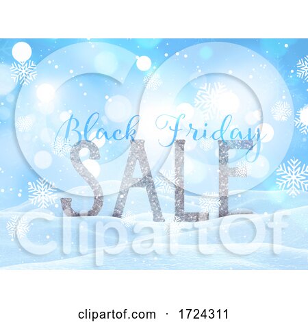 3D Black Friday Sale Background with Snowy Christmas Landscape by KJ Pargeter