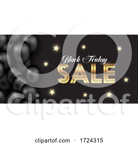 Black Friday Banner with Gold Stars and Balloons by KJ Pargeter