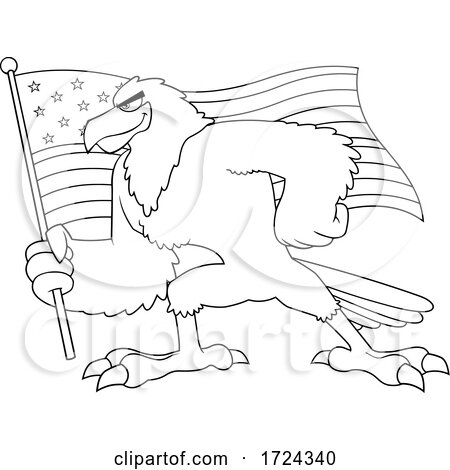Black And White Bald Eagle Holding an American Flag by Hit Toon