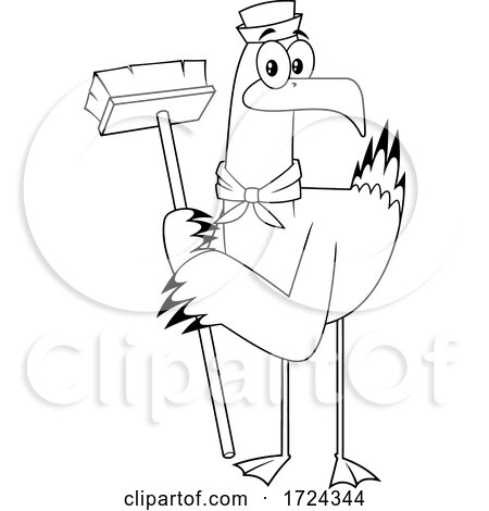 Black And White Sailor Seagull with a Cleaning Brush or Broom by Hit Toon