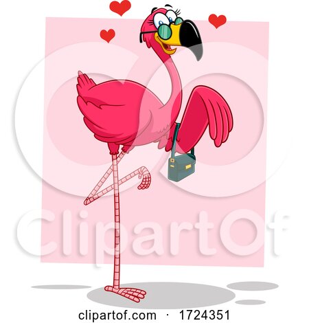 Female Pink Flamingo Bird with a Purse by Hit Toon