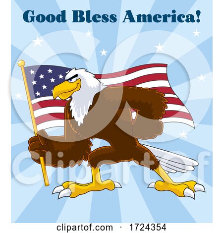 Bald Eagle Holding an American Flag with God Bless America Text by Hit Toon