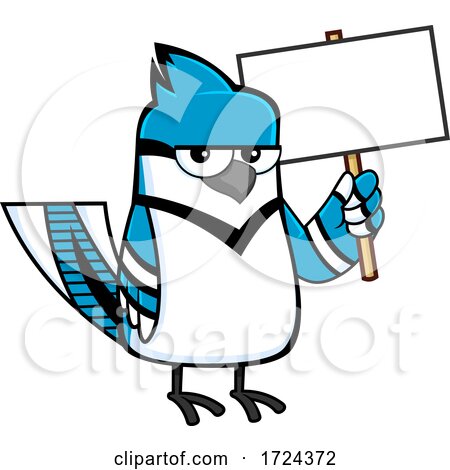 Blue Jay Bird Holding a Sign by Hit Toon