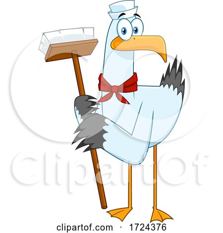 Sailor Seagull with a Cleaning Brush or Broom by Hit Toon