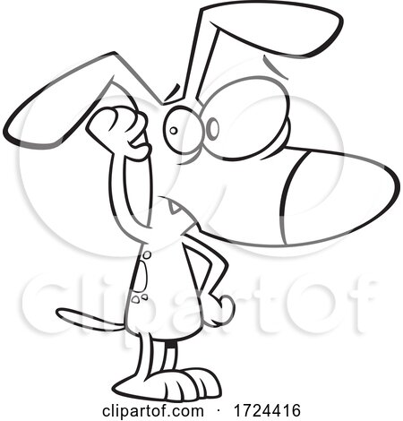 Cartoon Black and White Dog Cupping His Ear by toonaday