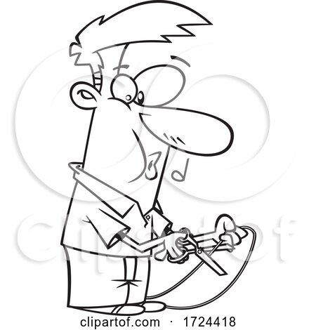 Cartoon Black and White Man Cutting a Cord by toonaday