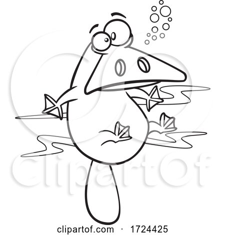 Cartoon Black and White Floating Platypus by toonaday