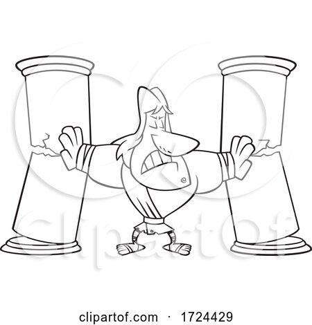 Cartoon Black and White Samson Breaking the Columns by toonaday