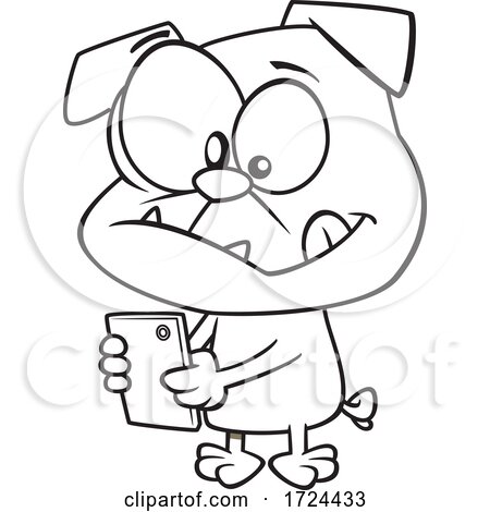 Cartoon Black and White Pug Dog Texting by toonaday