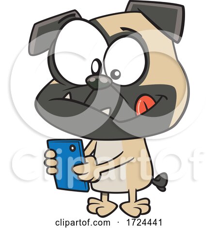 Cartoon Pug Dog Texting by toonaday