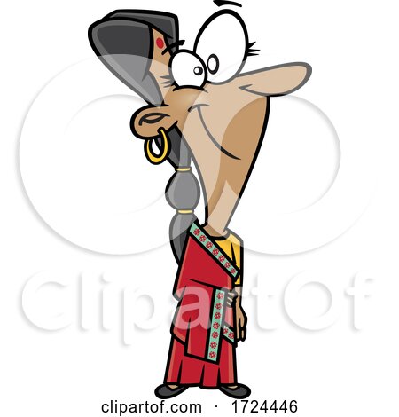 Cartoon Happy Indian Woman with a Sari by toonaday
