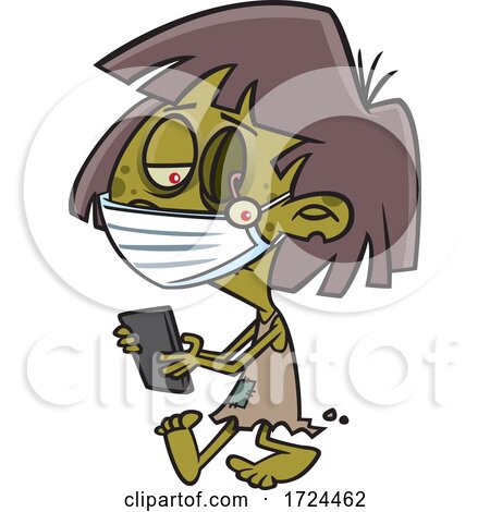 Cartoon Covid Halloween Zombie Girl Texting on a Cell Phone by toonaday