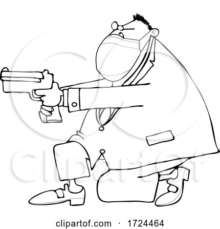 Cartoon Man Wearing a Mask Kneeling and Pointing a Gun by djart