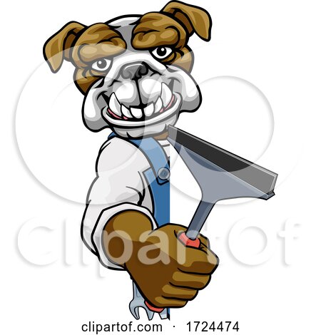 Bulldog Car or Window Cleaner Holding Squeegee by AtStockIllustration