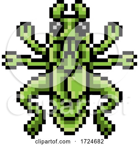 Grasshopper Bug Insect Pixel Art Game Cartoon Icon by AtStockIllustration