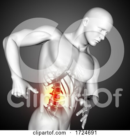 3D Male Medical Figure with Close up of Spine Side View by KJ Pargeter