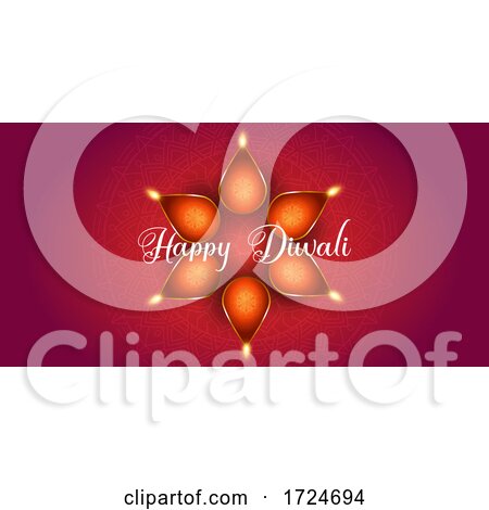 Decorative Banner Design for Diwali with Oil Lamps by KJ Pargeter