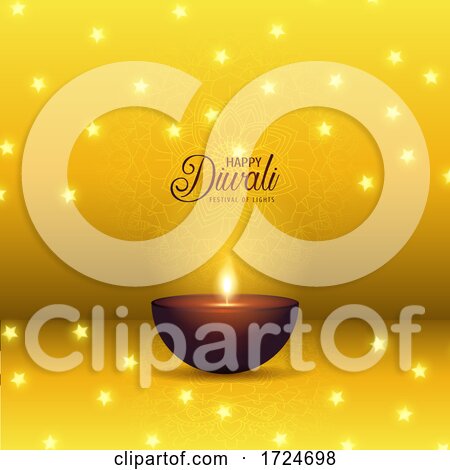 Diwali Background with Oil Lamp and Stars Design by KJ Pargeter