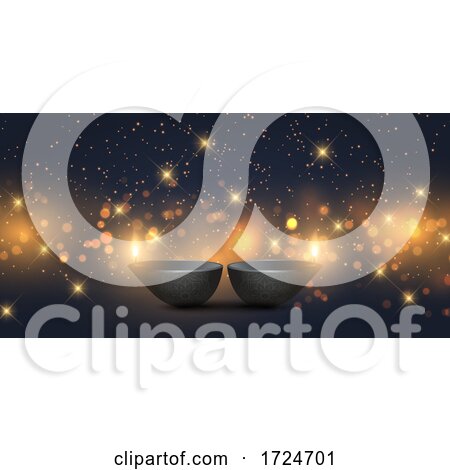 Diwali Banner Design with Oil Lamps and Bokeh Lights by KJ Pargeter