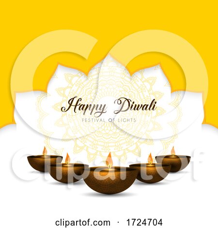Elegant Diwali Background with Oil Lamps and Mandala Design by KJ Pargeter