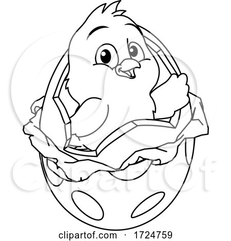 Easter Chick Egg Coloring Book Page Cartoon by AtStockIllustration