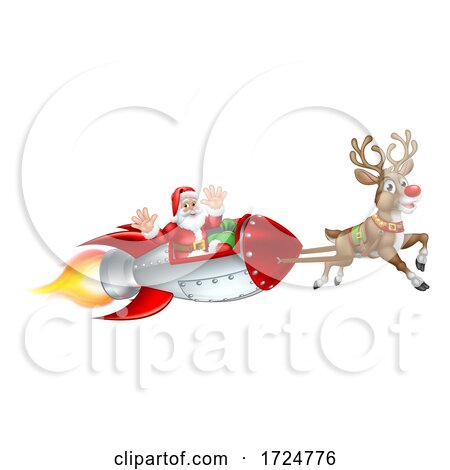 Santa Christmas Space Rocket Sled Ship Sleigh by AtStockIllustration
