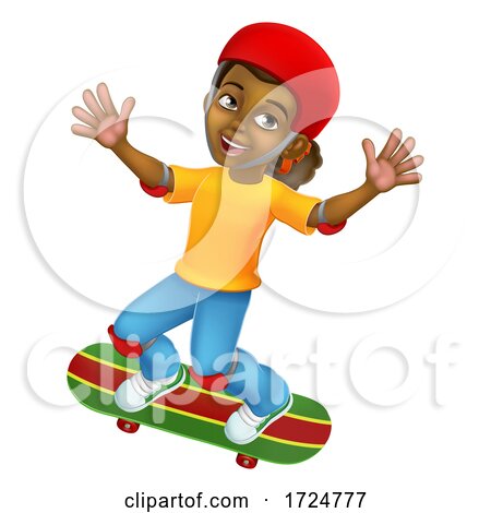 Girl Kid on Skateboard Skateboarding Cartoon by AtStockIllustration