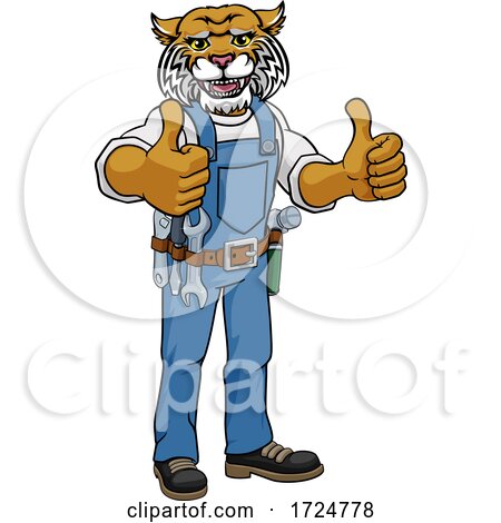 Wildcat Construction Cartoon Mascot Handyman by AtStockIllustration