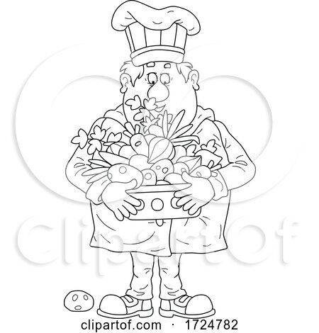 Chubby Male Chef Holding a Basket of Produce by Alex Bannykh