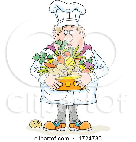 Chubby Male Chef Holding a Basket of Produce by Alex Bannykh