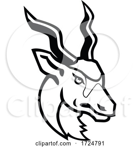 Head of an Addax White Antelope or Screwhorn Antelope Mascot Black and White by patrimonio