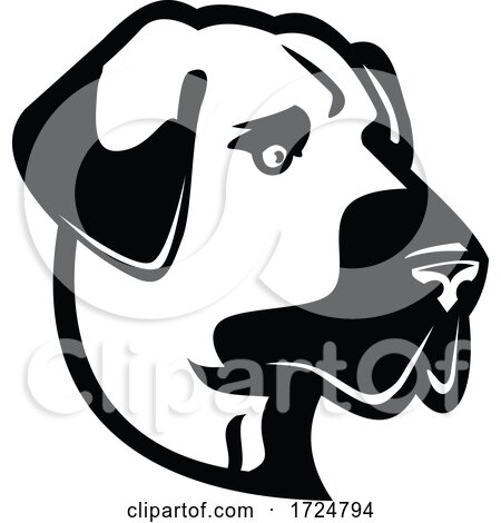 Head of an Anatolian Shepherd Dog or Kangal Side View Mascot Black and White by patrimonio