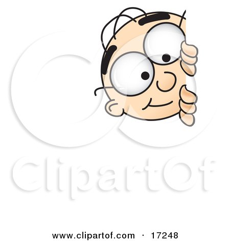Clipart Picture of a Male Caucasian Office Nerd Business Man Mascot Cartoon Character Curiously Peeking Around a Corner by Mascot Junction