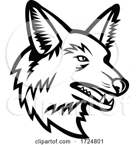 Head of a Maned Wolf Mascot Side View Black and White by patrimonio