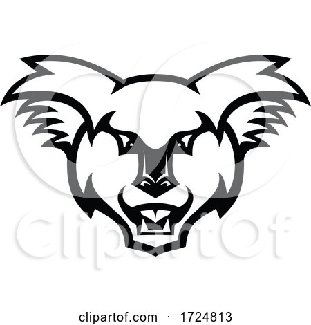 Head of Angry Koala Bear Front View Black and White Mascot by patrimonio