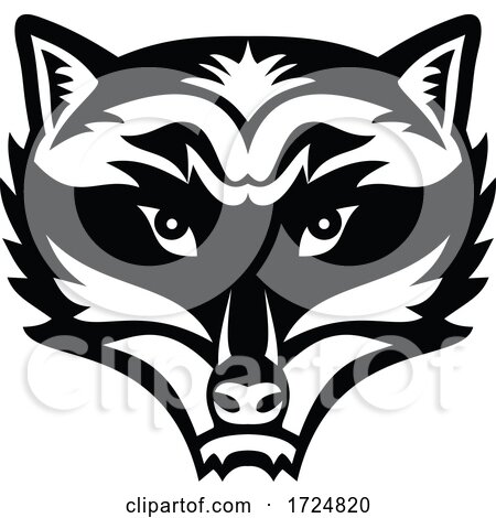Head of an Angry North American Raccoon Front View Mascot Black and White by patrimonio