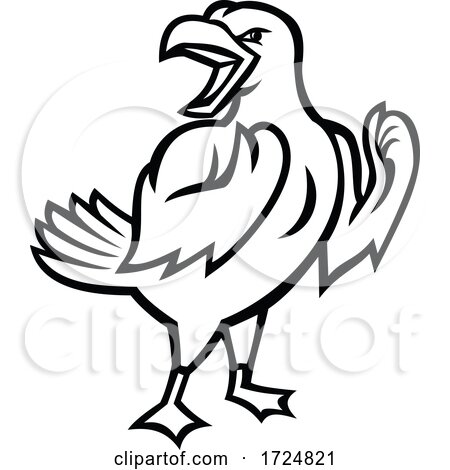 Angry Yellow-Legged Gull or Seagull Preparing for Fist Fight Mascot Black and White by patrimonio