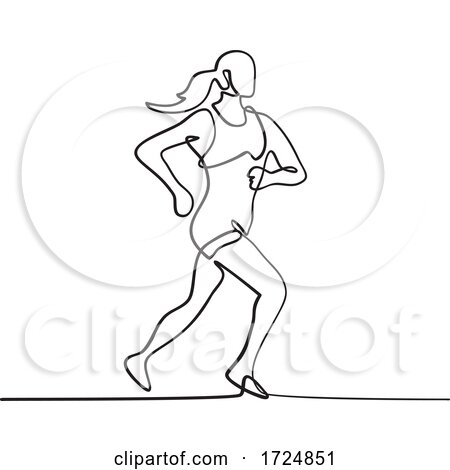 Female Marathon Runner Running Side View Continuous Line Drawing by patrimonio