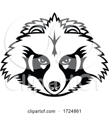 Head of a Japanese Raccoon Dog or Tanuki Front View Mascot Black and White by patrimonio