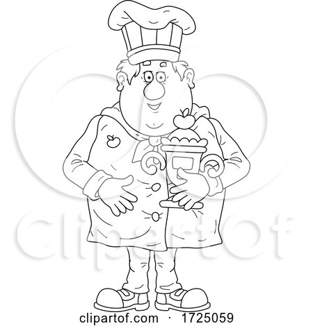 Black and White Chubby Male Chef Holding a Baking Trophy by Alex Bannykh