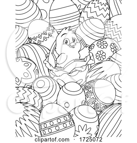 Easter Chick Eggs Coloring Book Page Cartoon by AtStockIllustration