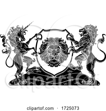 Coat of Arms Unicorn Lion Crest Shield Family Seal by AtStockIllustration