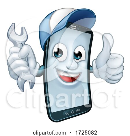 Mobile Phone Repair Spanner Thumbs up Mascot by AtStockIllustration