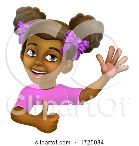 Black Girl Cartoon Child Kid Thumbs up Sign by AtStockIllustration