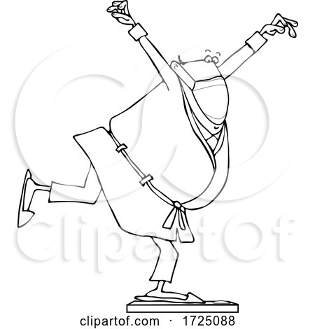 Cartoon Chubby Guy Wearing a Mask and Balancing on a Scale by djart