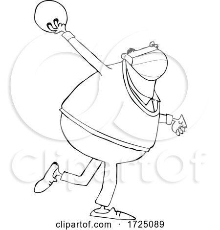 Cartoon Chubby Guy Wearing a Mask and Bowling by djart