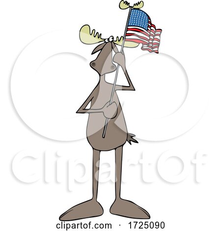 Cartoon Moose Holding an American Flag by djart